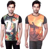 LUCfashion Printed Men's Round Neck Black, Black T-Shirt(Pack of 2)