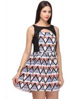 Nineteen Blue and Black Printed Polyester Short A Line Dress