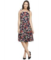 Nineteen Navy and Red Floral Polyester Medium A Line Dress
