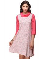 Nineteen Pink and White Floral Rayon Medium A Line Dress