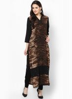 Raindrops Brown Chikankari Animal Print Rayon Kurta