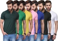 TSX Solid Men's Polo Neck Multicolor T-Shirt(Pack of 7)