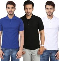 Weardo Solid Men's Polo Neck Black, White, Blue T-Shirt(Pack of 3)