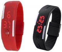 3wish LED RUBBER MAGNET BLACK RED Digital Watch - For Boys, Girls, Men, Women