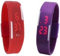 3wish LED RUBBER MAGNET RED PURPLE Digital Watch - For Boys, Girls, Men, Women