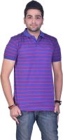 Colors and Blends Striped Men's Polo Neck Purple, White T-Shirt
