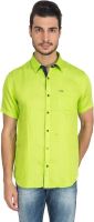 Derby Jeans Community Men's Solid Casual Linen Green Shirt