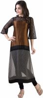 Libas Printed Women's Straight Kurta(Brown, Black)