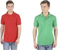 PRO Lapes Solid Men's Polo Neck Red, Green T-Shirt(Pack of 2)