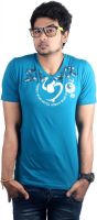 Spur Graphic Print Men's V-neck Blue T-Shirt