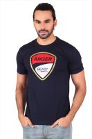 Anger Beast Printed Men's Round Neck Blue T-Shirt