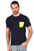 Anger Beast Solid Men's Round Neck Blue T-Shirt