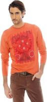 Basics Printed Men's Round Neck Orange T-Shirt