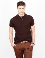 Basics Solid Men's Polo Neck Brown T-Shirt