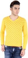 Bigidea Printed Men's V-neck Yellow T-Shirt