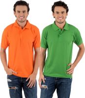Blaze Solid Men's Polo Neck Multicolor T-Shirt(Pack of 2)