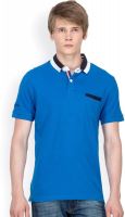 Blue Monkey Solid Men's Polo Neck Blue T-Shirt