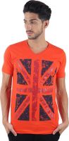 Burdy Printed Men's V-neck Orange T-Shirt