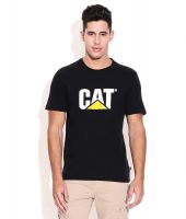 CAT Black Round Neck Cotton T Shirt