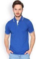 Campus Sutra Solid Men's Polo Neck Blue T-Shirt