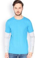 Campus Sutra Solid Men's Round Neck Light Blue T-Shirt