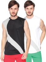 Campus Sutra Solid Men's Round Neck Black, White T-Shirt(Pack of 2)