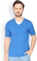 Campus Sutra Solid Men's V-neck Blue T-Shirt