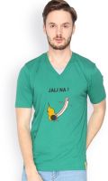 Campus Sutra Solid Men's V-neck Dark Green T-Shirt