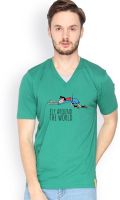 Campus Sutra Solid Men's V-neck Dark Green T-Shirt