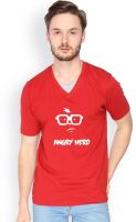 Campus Sutra Solid Men's V-neck Red T-Shirt