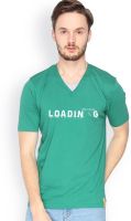 Campus Sutra Solid Men's V-neck Dark Green T-Shirt