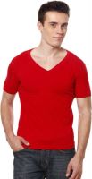 Casual Tees Solid Men's V-neck Red T-Shirt