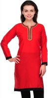 Cenizas Casual Solid, Self Design Women's Kurti(Red)