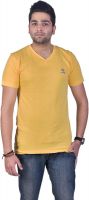 Colors and Blends Solid Men's V-neck Yellow T-Shirt