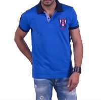 Cotton & Blends Solid Men's Polo Neck Blue T-Shirt