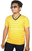 Desi Connection Striped Men's V-neck Yellow T-Shirt
