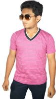 Desi Connection Striped Men's V-neck Pink T-Shirt