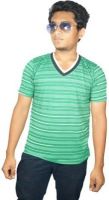 Desi Connection Striped Men's V-neck Green T-Shirt