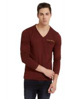 Elaborado Brown Cotton Full Sleeves T Shirt
