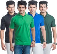 Eprilla Solid Men's Polo Neck Black, Blue, Dark Green, Light Green T-Shirt(Pack of 4)
