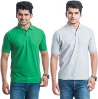 Eprilla Solid Men's Polo Neck Light Green, Grey T-Shirt(Pack of 2)