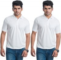 Eprilla Solid Men's Polo Neck White, White T-Shirt(Pack of 2) Eprilla Solid Men's Polo Neck White, White T-Shirt(Pack of 2)