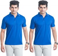 Eprilla Solid Men's Polo Neck Blue, Blue T-Shirt(Pack of 2)