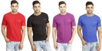 Eprilla Solid Men's Round Neck Black, Red, Purple, Blue T-Shirt(Pack of 4)