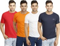 Eprilla Solid Men's Round Neck Dark Blue, Orange, White, Red T-Shirt(Pack of 4)