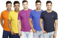 Eprilla Solid Men's Round Neck Dark Blue, Orange, Purple, Blue, Yellow T-Shirt(Pack of 5)