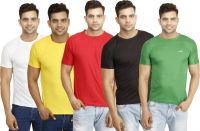 Eprilla Solid Men's Round Neck Black, White, Red, Green, Yellow T-Shirt(Pack of 5)