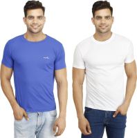 Eprilla Solid Men's Round Neck White, Blue T-Shirt(Pack of 2)