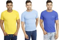 Eprilla Solid Men's Round Neck Blue, Yellow, Light Blue T-Shirt(Pack of 3)
