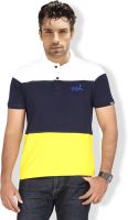 Erdferkel & Wobbegong Solid Men's Polo Neck White, Dark Blue, Yellow T-Shirt